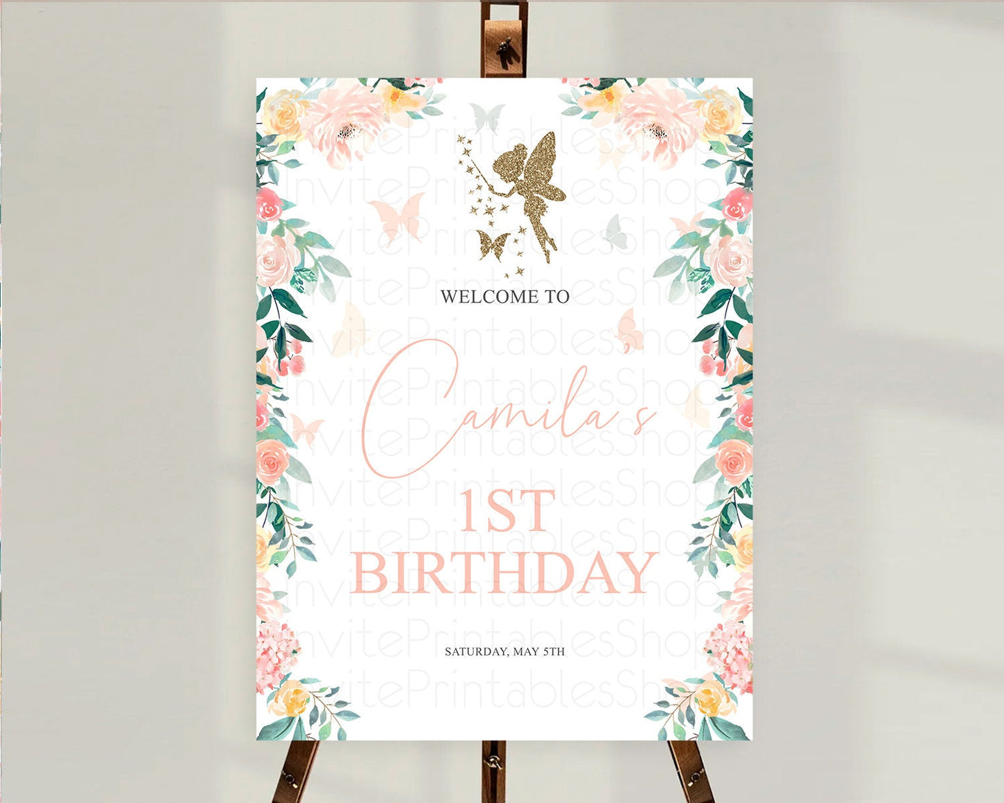 Fairy Welcome Sign Fairy Welcome Board Enchanted Garden Pastel Floral Butterfly Decor Secret Garden First Birthday Welcome Sign D10789