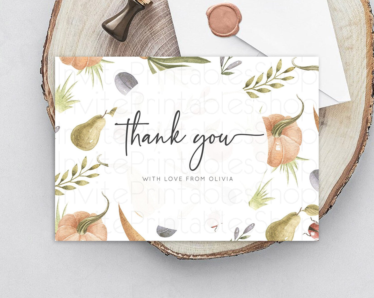 Editable Pumpkin Thank You Card Pear Thank You Ladybug Plum Birthday Thank Y