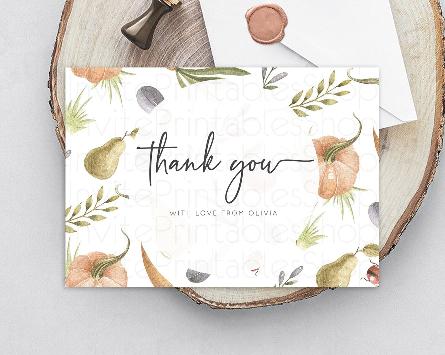 Editable Pumpkin Thank You Card Pear Thank You Ladybug Plum Birthday Thank Y