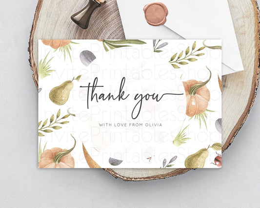 Editable Pumpkin Thank You Card Pear Thank You Ladybug Plum Birthday Thank Y