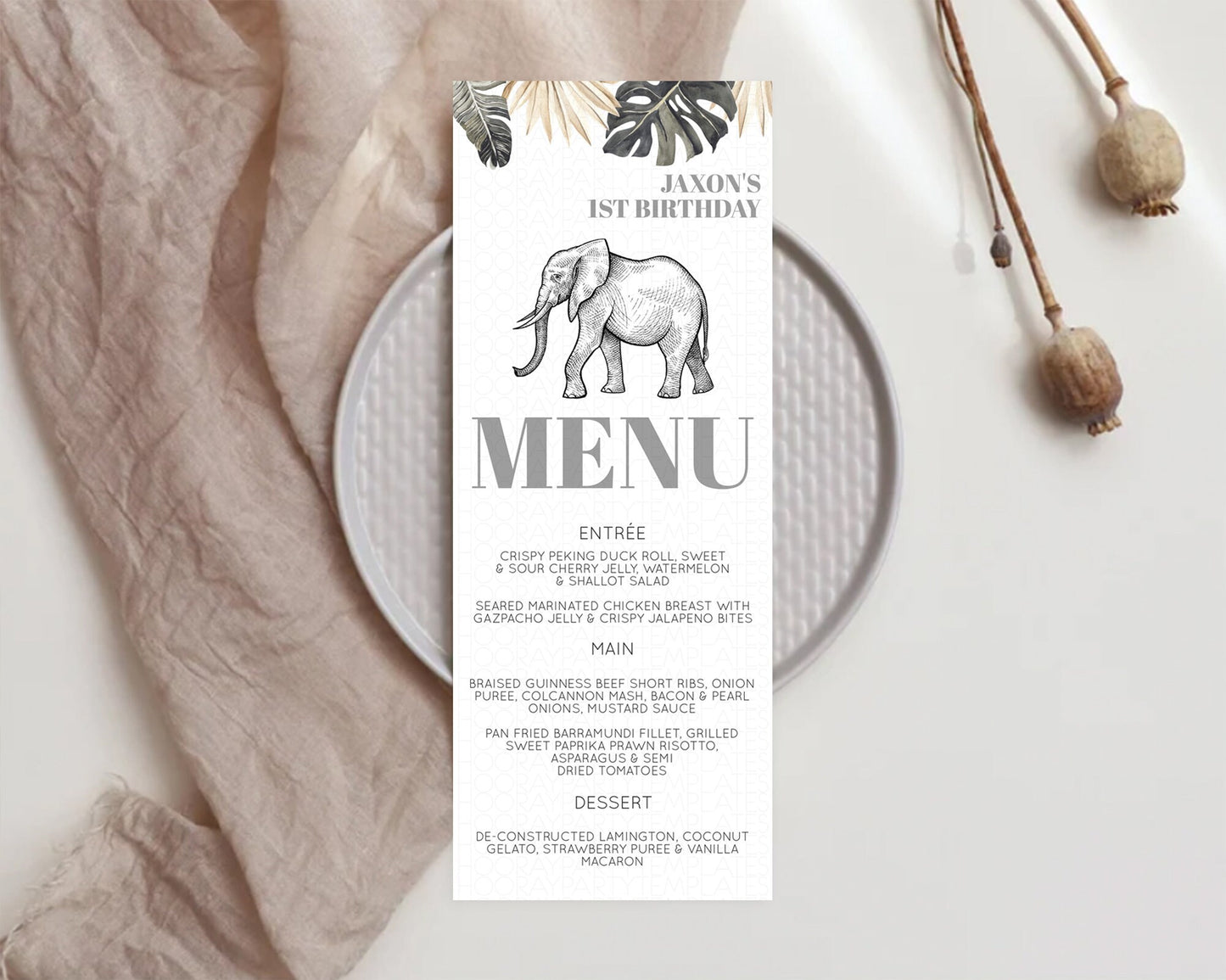 Elephant Menu Elephant Menu Template Elephant Safari Zoo Table Decor Elephant Dinner Dessert Menu Elephant Party Food Menu D10806