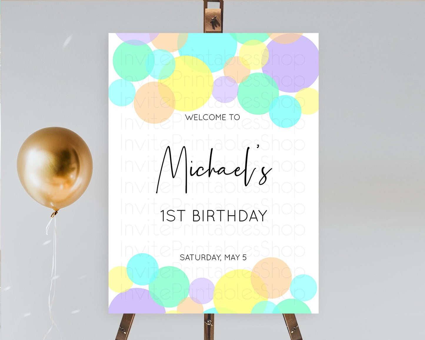 Rainbow Welcome Sign Pastel Welcome Board Pastel Rainbow Confetti Welcome Sign Colorful Bubbles Pastel First Birthday Welcome Sign D10412