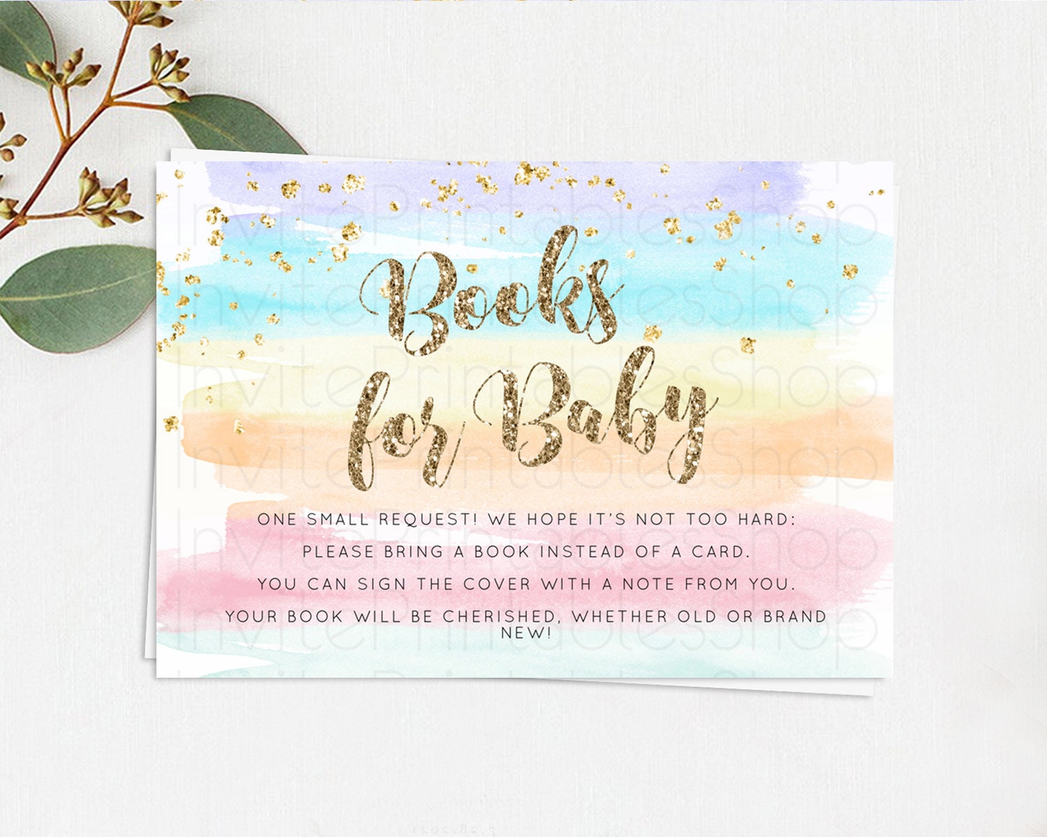 Editable Pastel Books For Baby Card Pastel Rainbow Book Insert Colorful Ombr