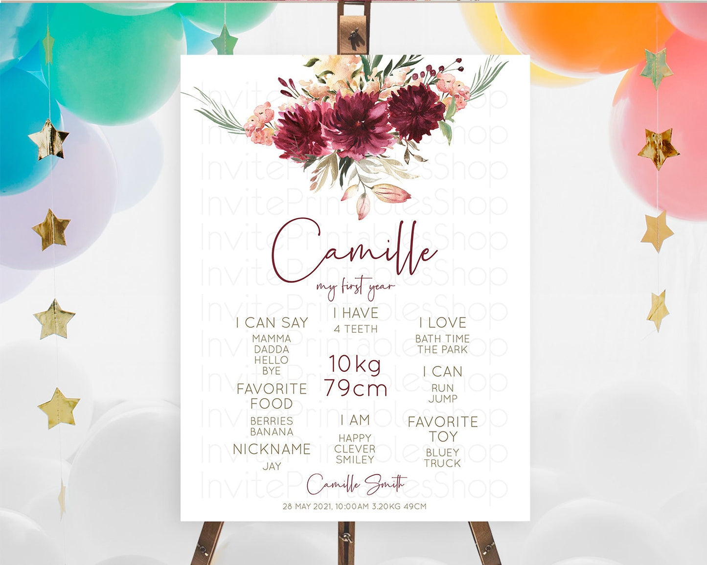 Secret Garden Milestone Board Wildflower First Birthday Milestone Poster Pastel Flowers Milestone Boho Wildflower 1st Birthday Sign D10685