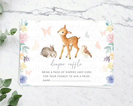 Fawn Diaper Raffle Card Deer Diaper Insert Floral Deer Diaper Ticket Enchanted Forest Butterfly Pastel Baby Shower Raffle Game D10930