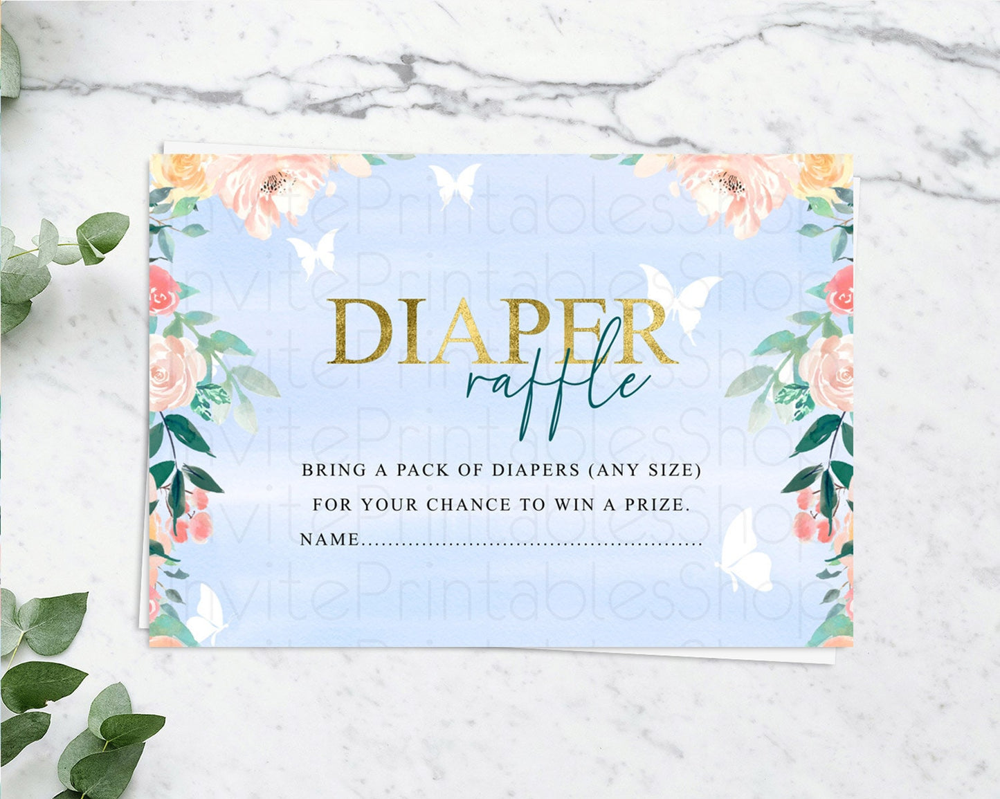 Secret Garden Diaper Raffle Card Boho Wildflower Diaper Raffle Insert Pastel Flower Garden Baby Shower Card Flower Raffle Game D10337