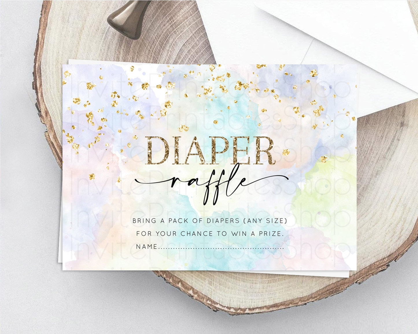 Pastel Diaper Raffle Card Pastel Rainbow Diaper Raffle Insert Colorful Ombre Watercolor Diaper Ticket Confetti Glitter Raffle Game D10613