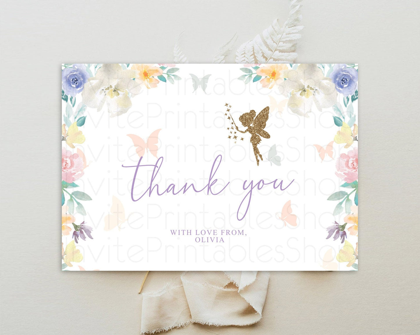 Fairy Thank You Fairy Thank You Card Enchanted Garden Pastel Butterfly Birthday Thank You Floral Secret Garden Teacher Thank You D10761