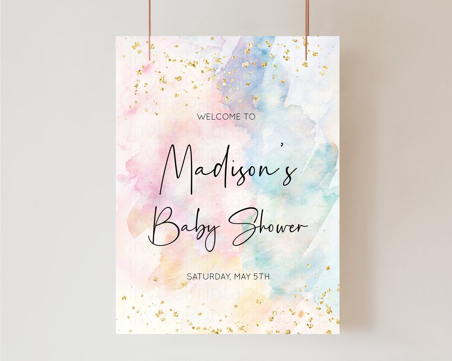 Pastel Baby Shower Sign Rainbow Baby Shower Sign Welcome Baby Shower Sign, Colorful Ombre Splash, Watercolor, Glitter Confetti Sprinkles 276