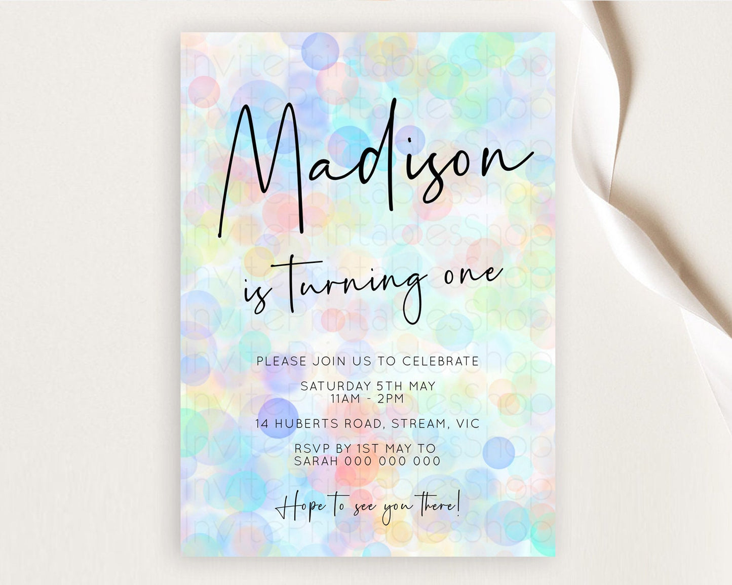Pastel Birthday Invitation Bath Bomb Party Invitation Pastel Bubbles Invitation Watercolour Invitation 3rd 2nd 1st First Birthday D10445