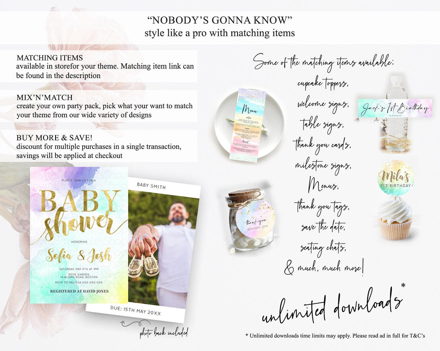 Pastel Baby Shower Invitation Rainbow Baby Shower Invitation Colorful Pastel Watercolor Invitation Gold Glitter Sprinkles Ombre D11024