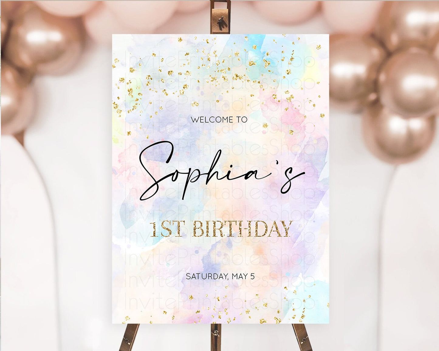 Pastel Welcome Sign Pastel Rainbow Welcome Sign Colorful Rainbow Confetti Watercolor Glitter Pastel First Birthday Welcome Sign D10605