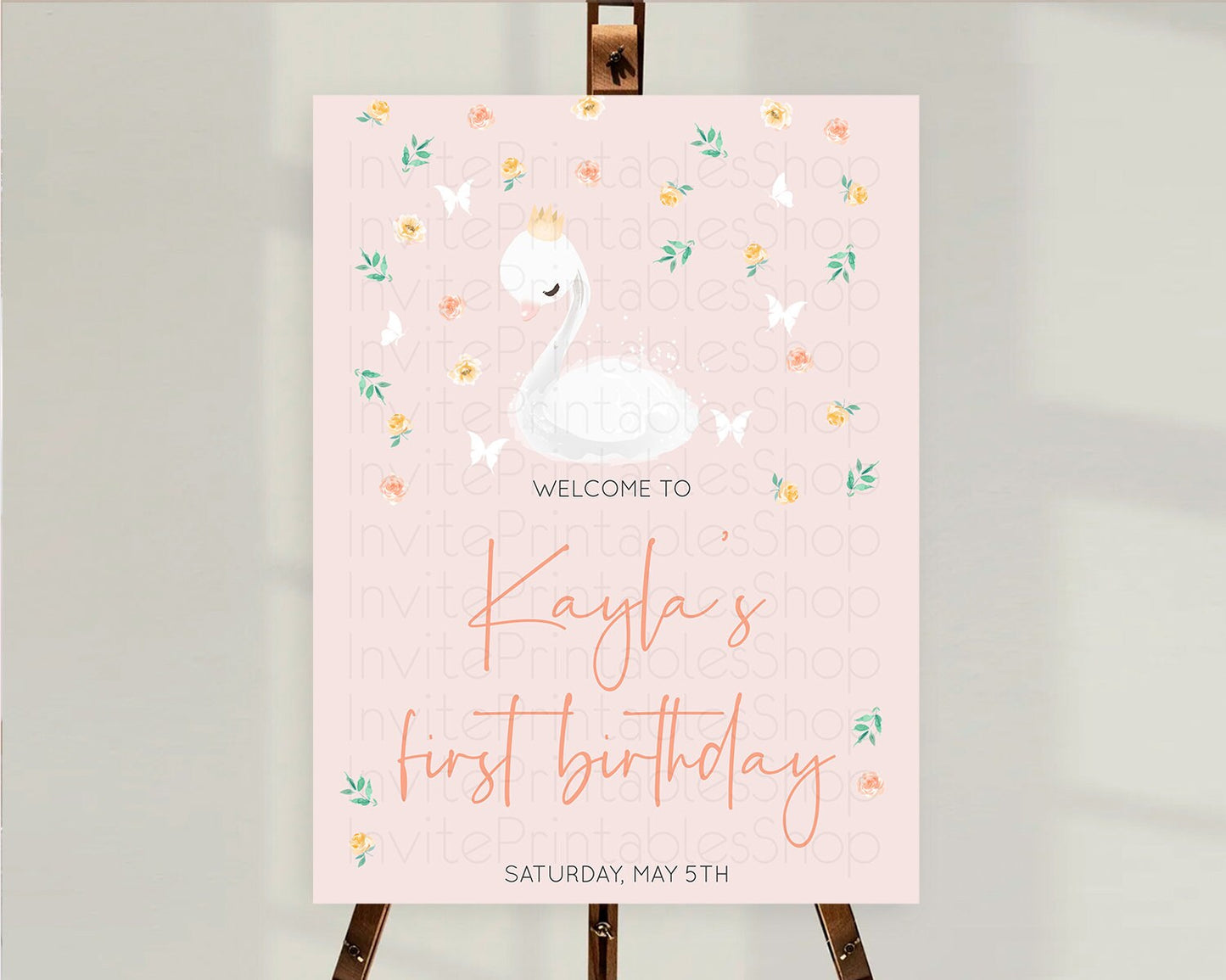 Swan Welcome Board Swan Princess Ballet Welcome Sign Enchanted Swan Lake Secret Garden Pastel Floral First Birthday Welcome Sign D10388