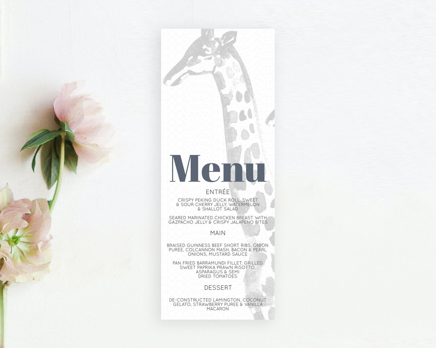 Giraffe Menu Giraffe Menu Template Giraffe Party Table Decor Safari Adventure Decor Zoo Giraffe Dinner Dessert Party Food Menu D10306