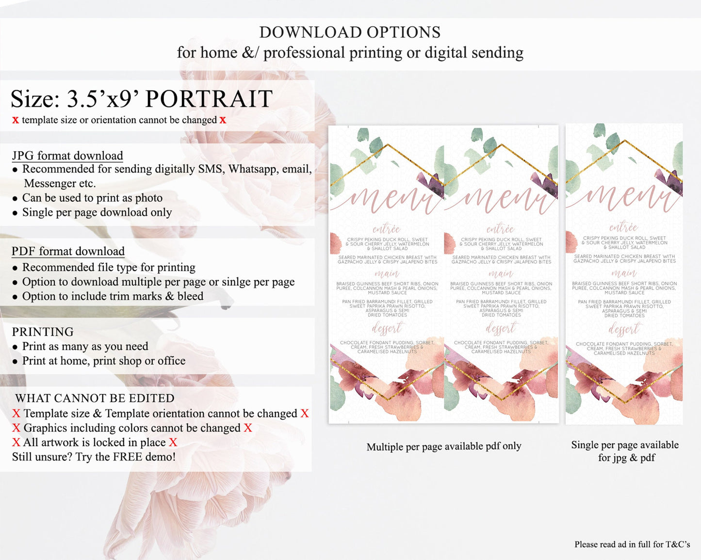 Secret Garden Menu Wildflower Menu Template Pastel Flower Garden Table Decor Boho Floral Dinner Dessert Floral Party Food Menu D10964