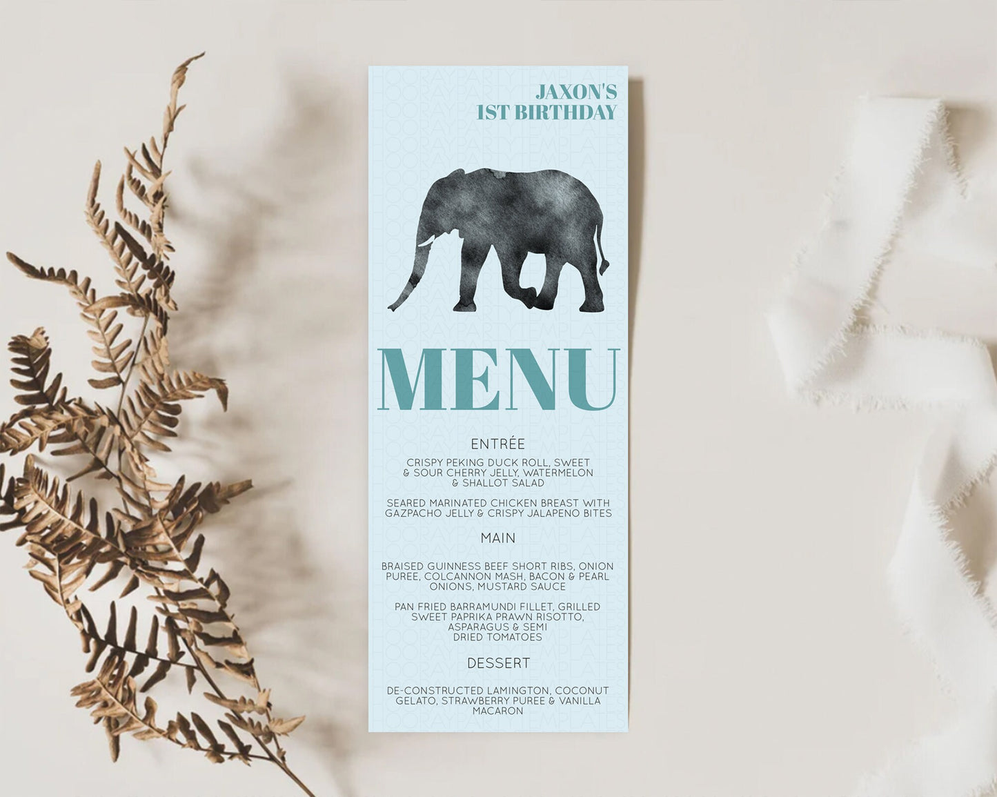 Elephant Menu Elephant Menu Template Elephant Safari Zoo Table Decor Elephant Dinner Dessert Menu Elephant Party Food Menu D10802