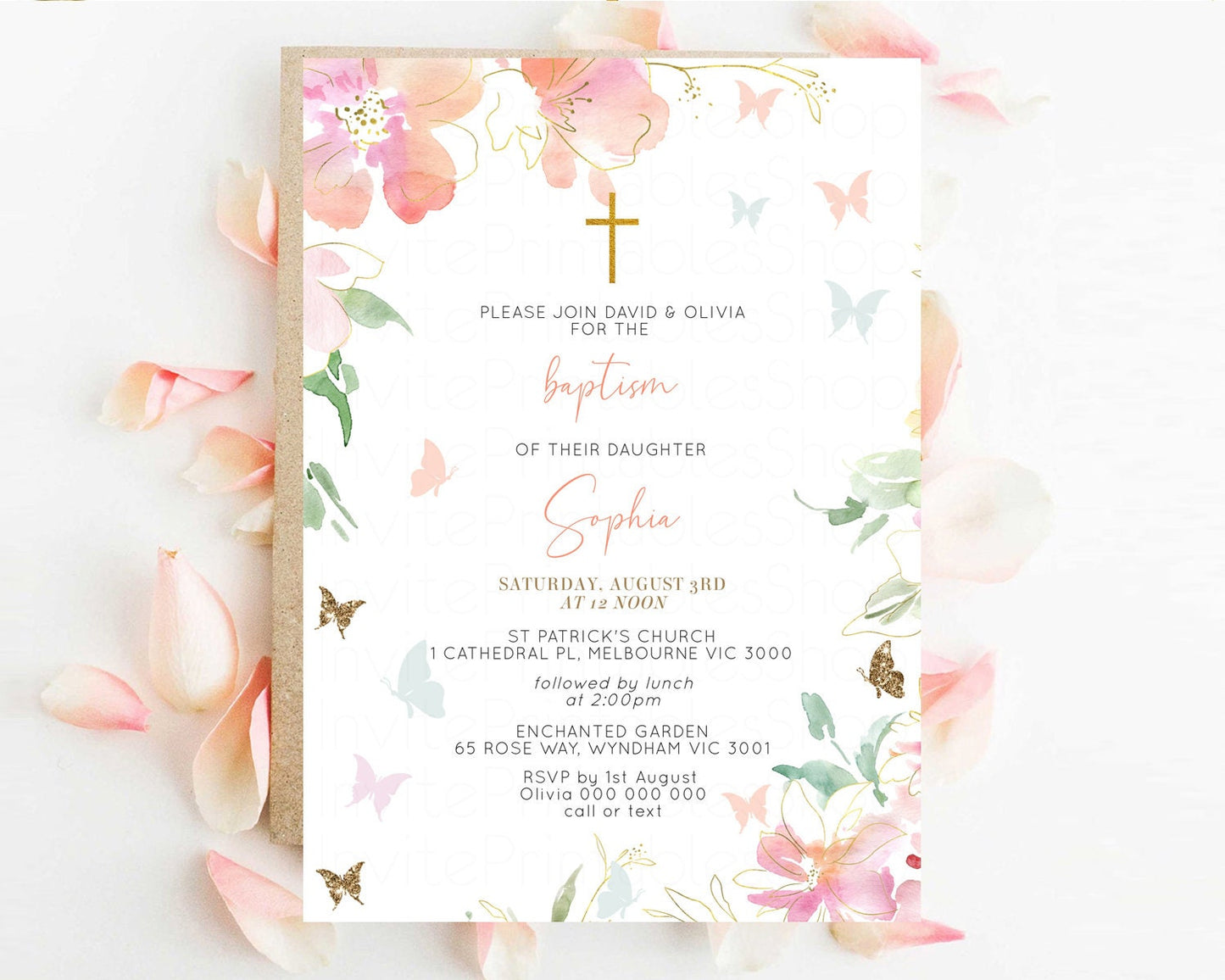 Secret Garden Baptism Invitation Floral Garden Christening Invite Enchanted Forest Invite Whimsical Floral Invite Botanical Pastel Pink 91