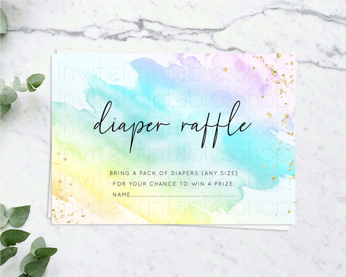 Pastel Diaper Raffle Card Pastel Rainbow Diaper Raffle Insert Colorful Ombre Watercolor Diaper Ticket Confetti Glitter Raffle Game D10773