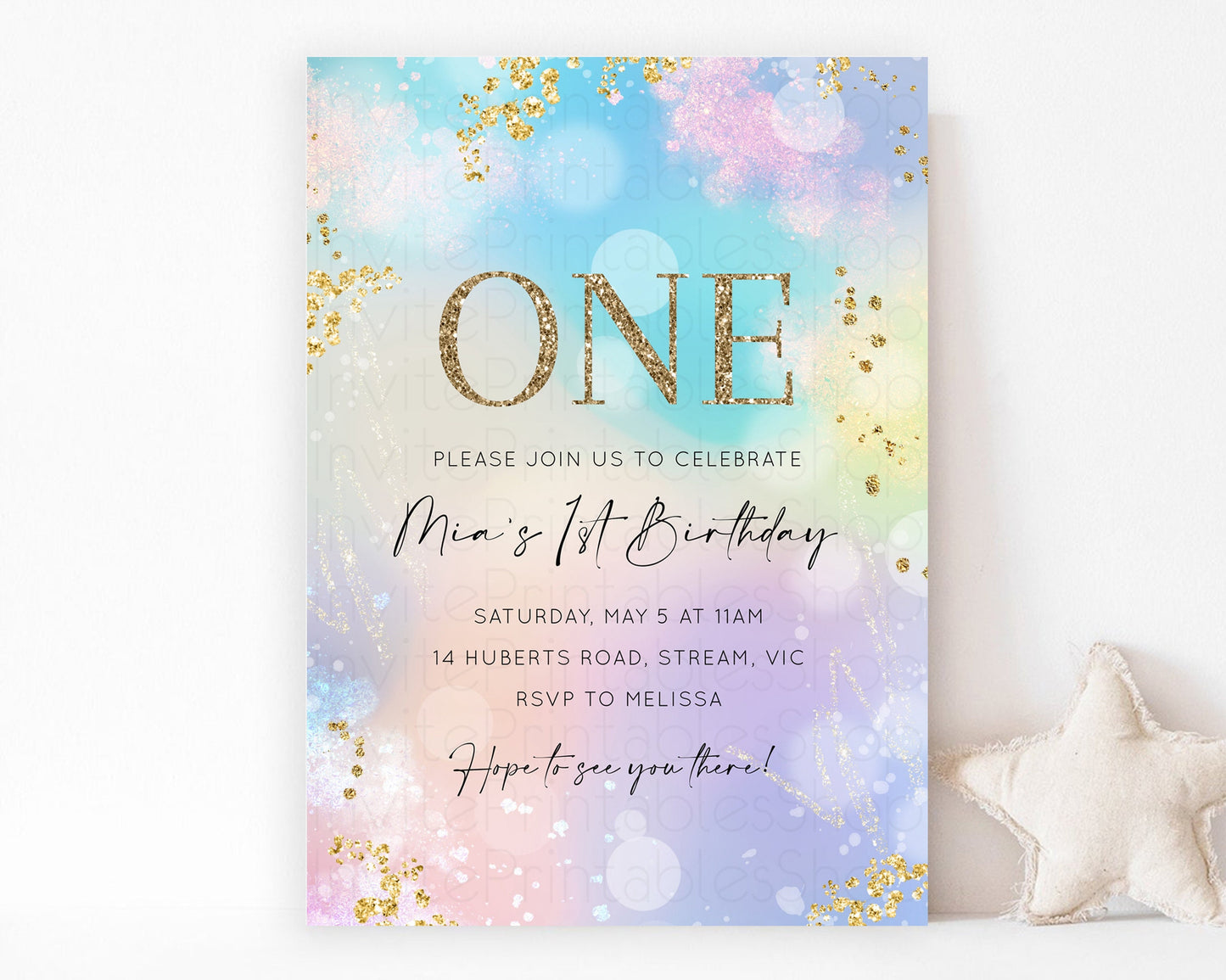 Rainbow Birthday Invitation Pastel Birthday Invite Ombre Watercolor Invite Enchanted Theme Colorful Splash Glitter Sprinkles 1st 2nd 3rd 707