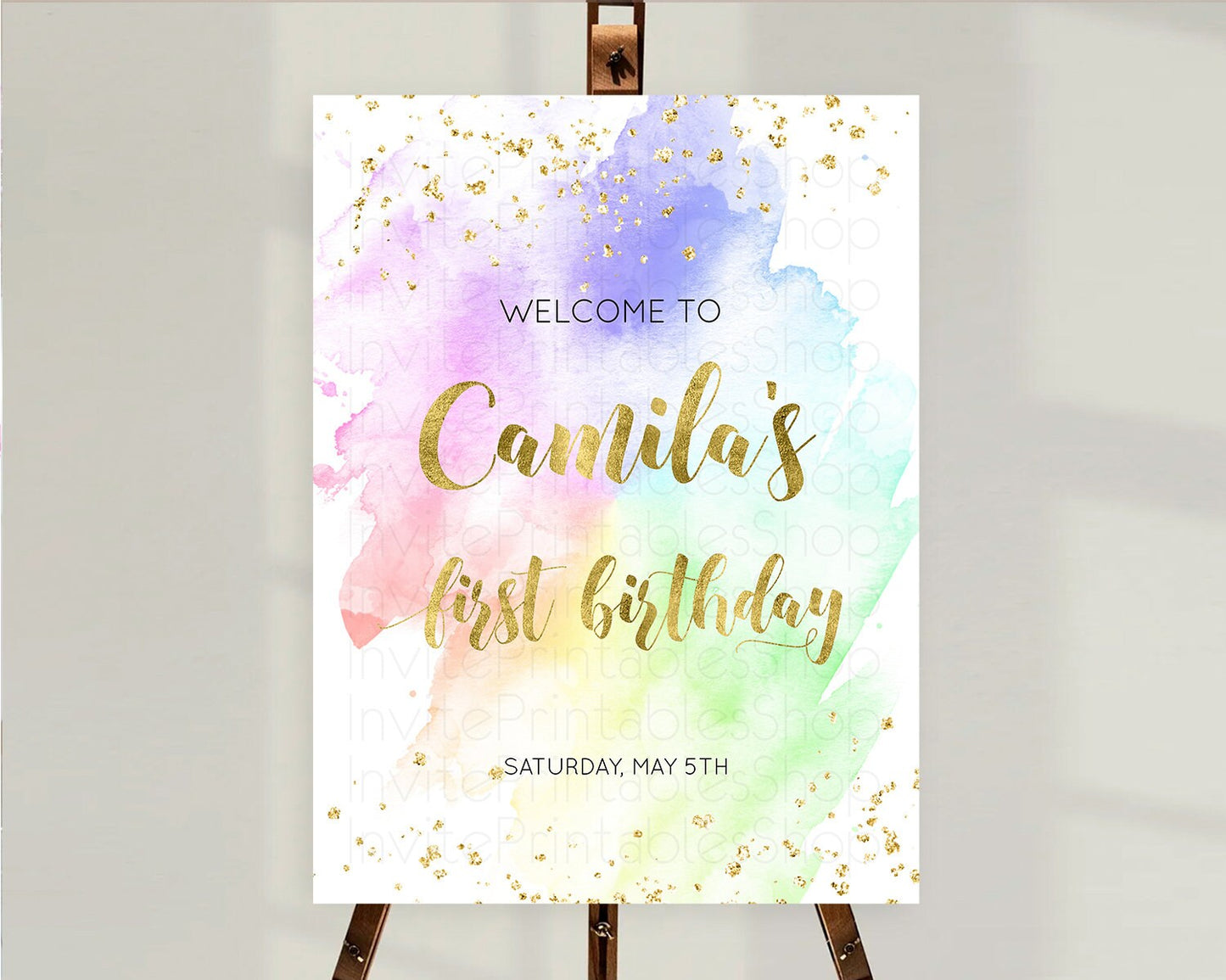 Pastel Welcome Sign Pastel Rainbow Welcome Sign Colorful Rainbow Confetti Watercolor Glitter Pastel First Birthday Welcome Sign D10876