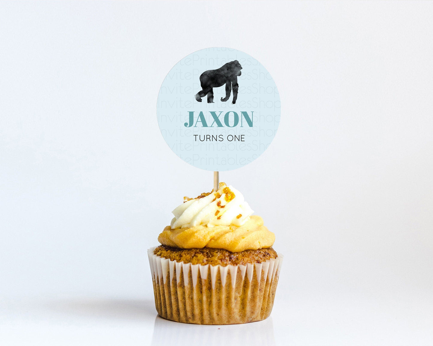 Gorilla Cupcake Toppers Jungle Gorilla Cupcake Gorilla Party Decor Gorilla Jungle Adventure Zoo Green Palm Leaf Fern First Birthday D10799