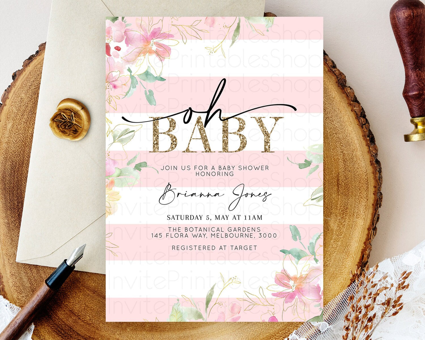 Wildflower Baby Shower Invitation Secret Garden Baby Shower Invitation Pastel Flowers Invite Enchanted Garden Shower Floral Theme D10301