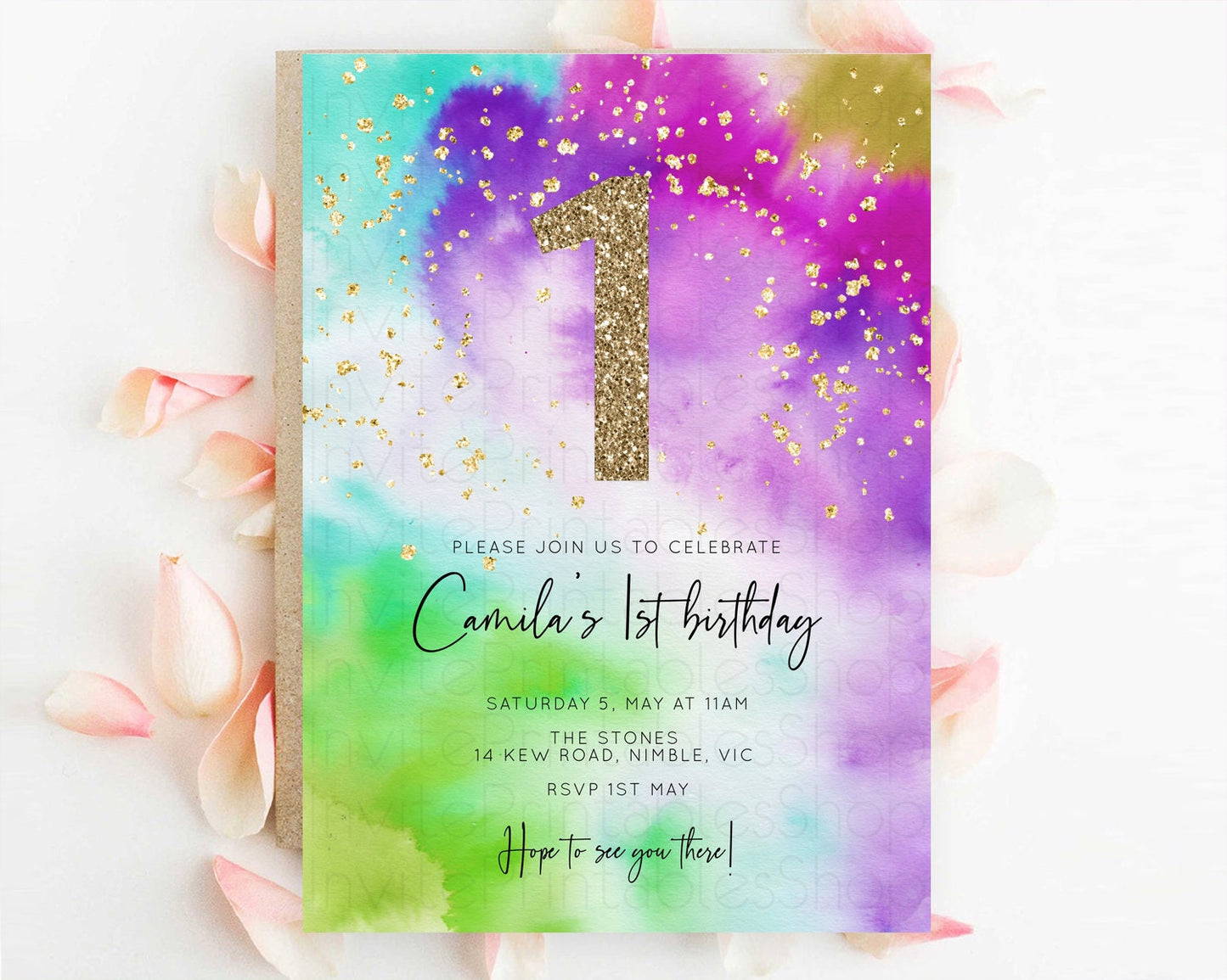 Tie Dye Invitation Rainbow Birthday Invitation Pastel Invitation Colorful Invitation Pastel Rainbow Party 3rd 2nd 1st First Birthday D10536