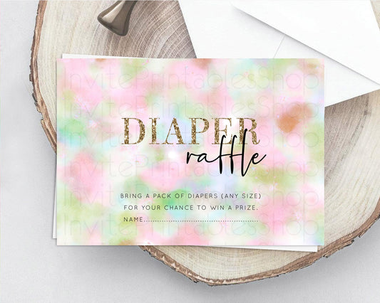 Pastel Diaper Raffle Card Pastel Rainbow Diaper Raffle Insert Colorful Ombre Watercolor Diaper Ticket Confetti Glitter Raffle Game D10698