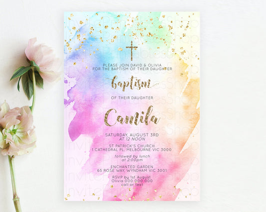 Editable Pastel Baptism Invitation Pastel Colors Watercolor Baptism 1st Birt
