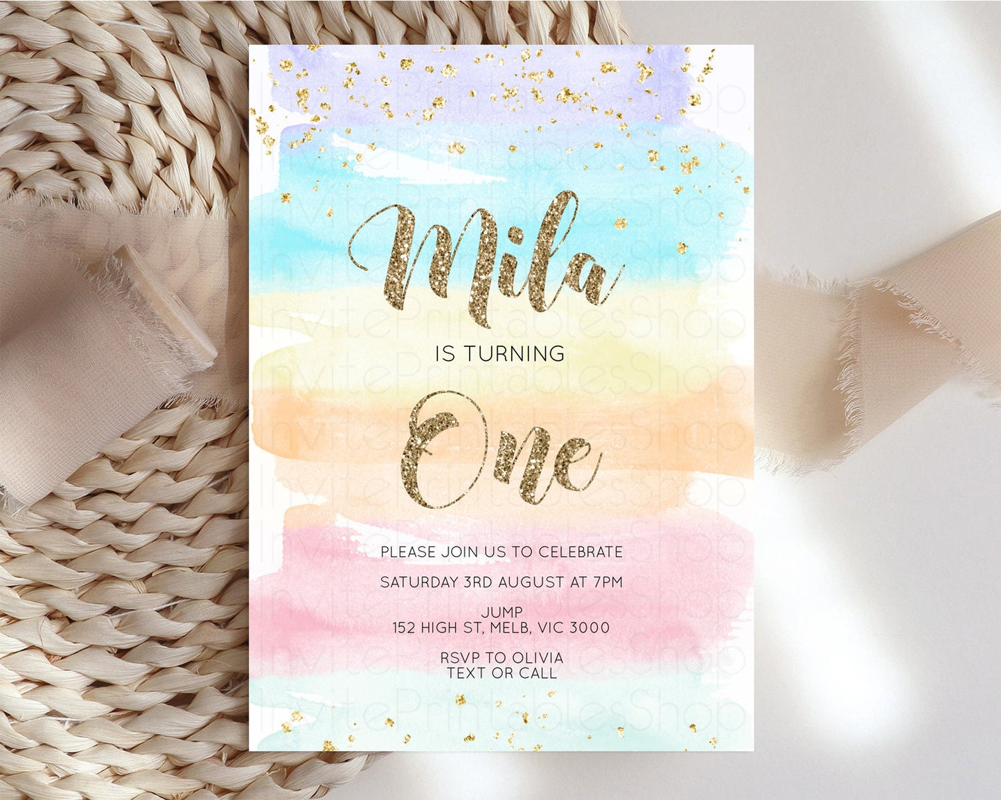 Rainbow Birthday Invitation Pastel Rainbow Birthday Invitation Ombre Watercolor Invite Colorful Splash Glitter Sprinkles 1st 2nd 3rd 525