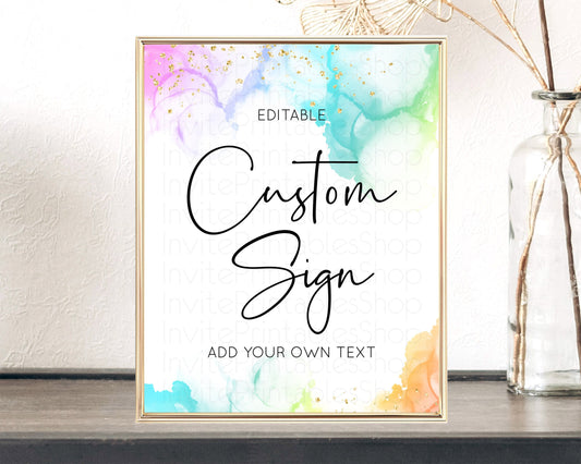 Editable Pastel Sign Ombre Table Sign Decor Pastel Ombre Rainbow Watercolor