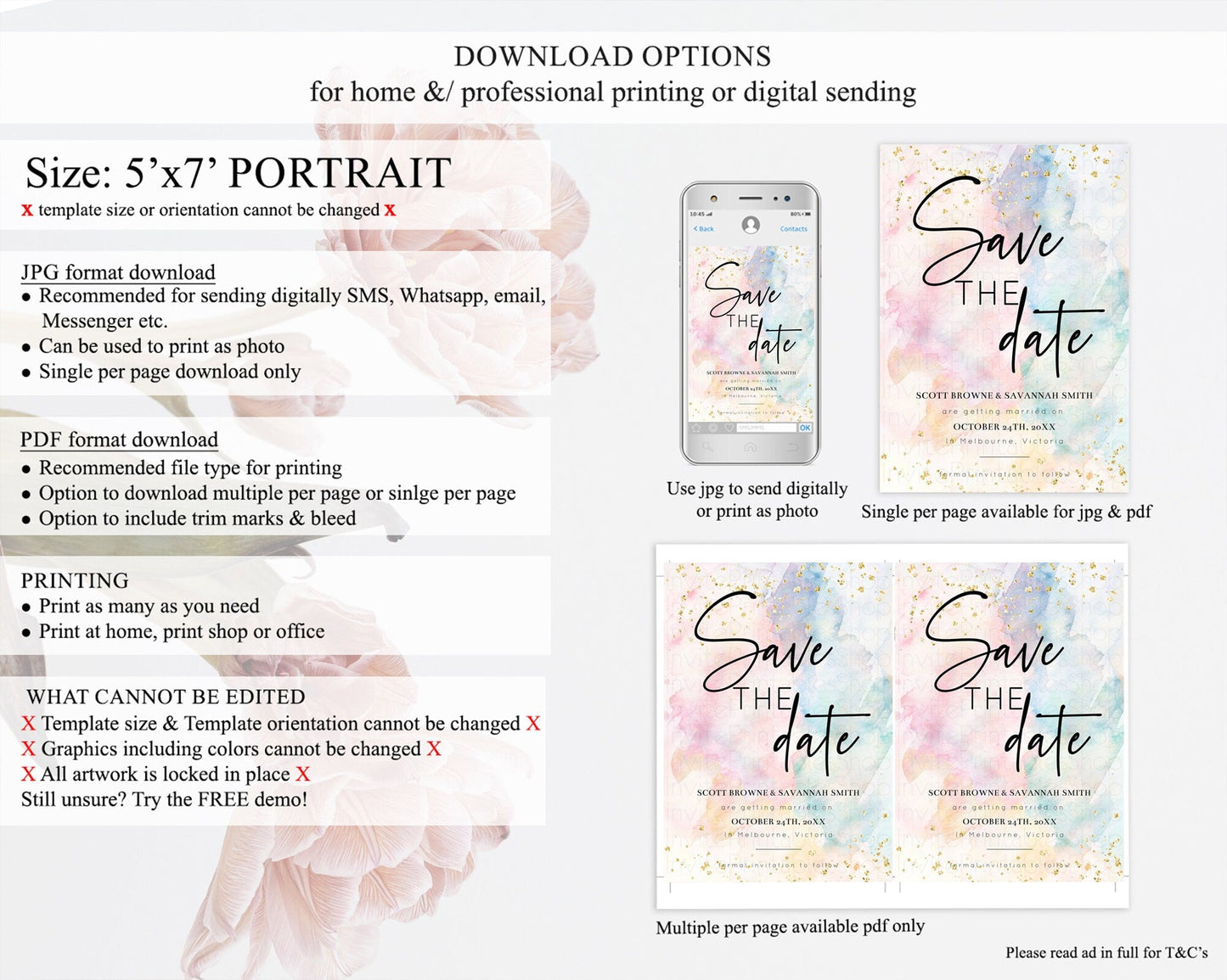 Pastel Save The Date Template Pastel Ombre Rainbow Watercolor Colorful Party For Birthday Baptism Baby Shower Wedding Bridal Shower D10276
