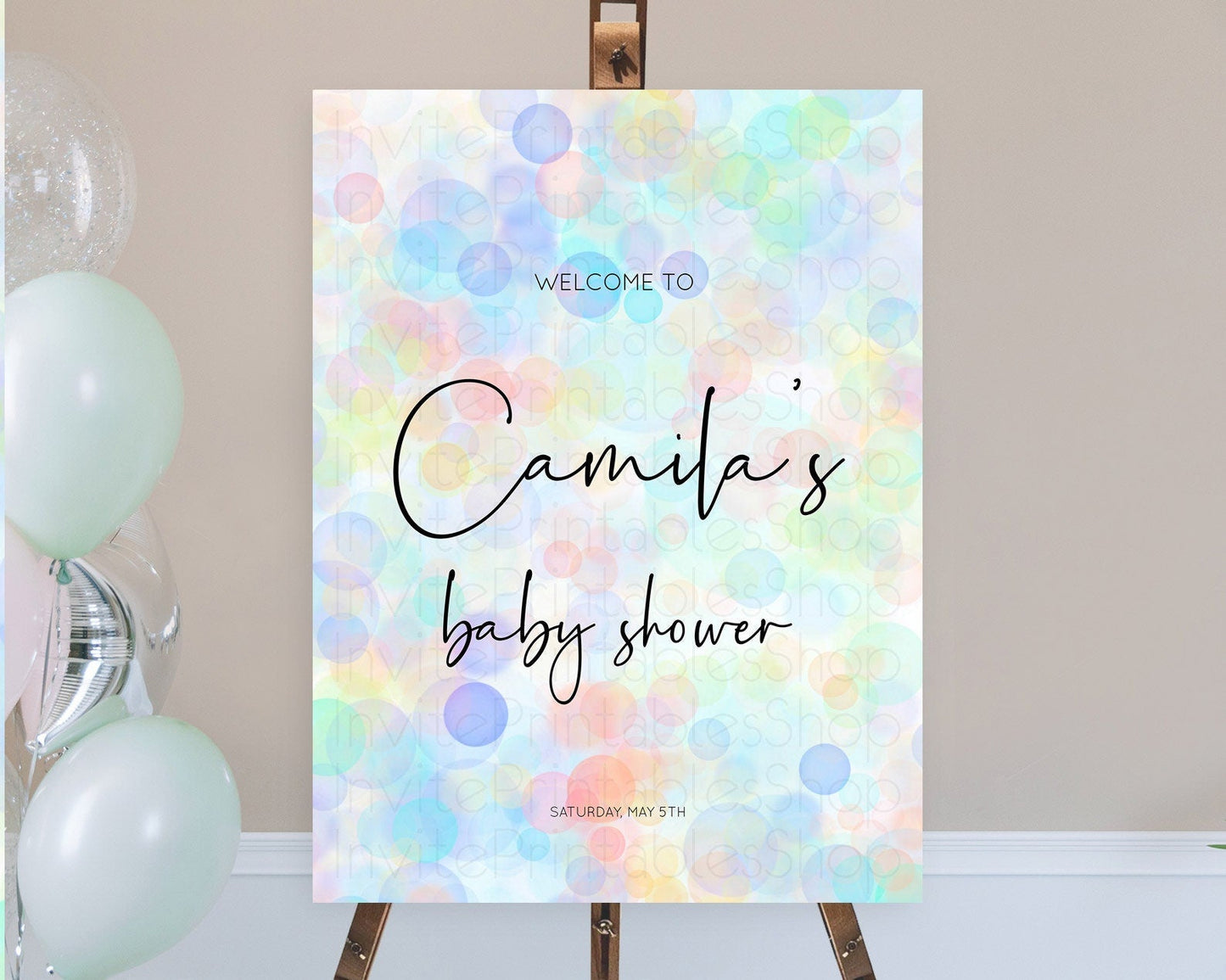 Pastel Baby Shower Welcome Sign Bubble Bath Baby Shower Party Rainbow Welcome Board Pastel Bubbles Colorful Confetti Welcome Poster D10445