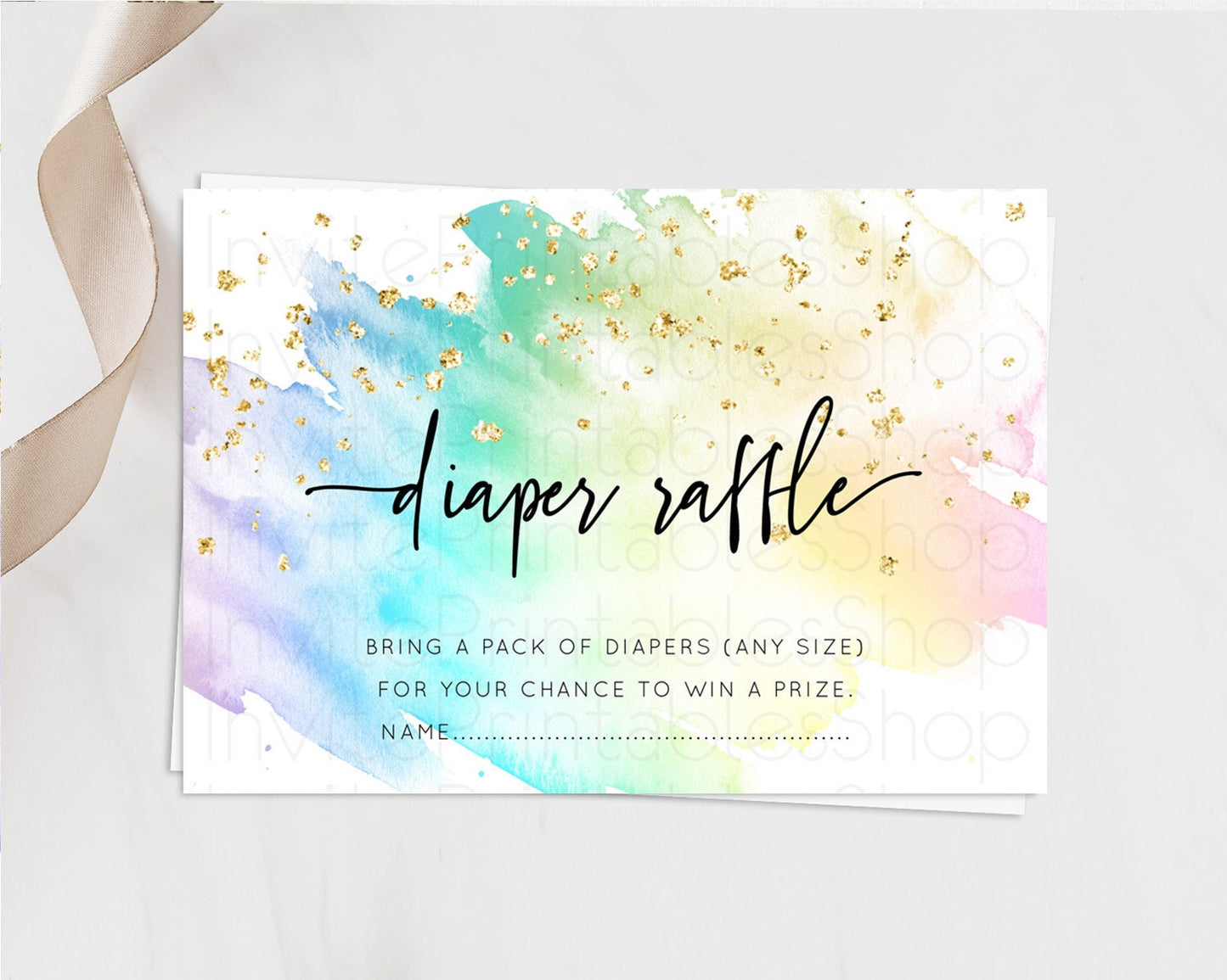 Pastel Diaper Raffle Card Pastel Rainbow Diaper Raffle Insert Colorful Ombre Watercolor Diaper Ticket Confetti Glitter Raffle Game D10256