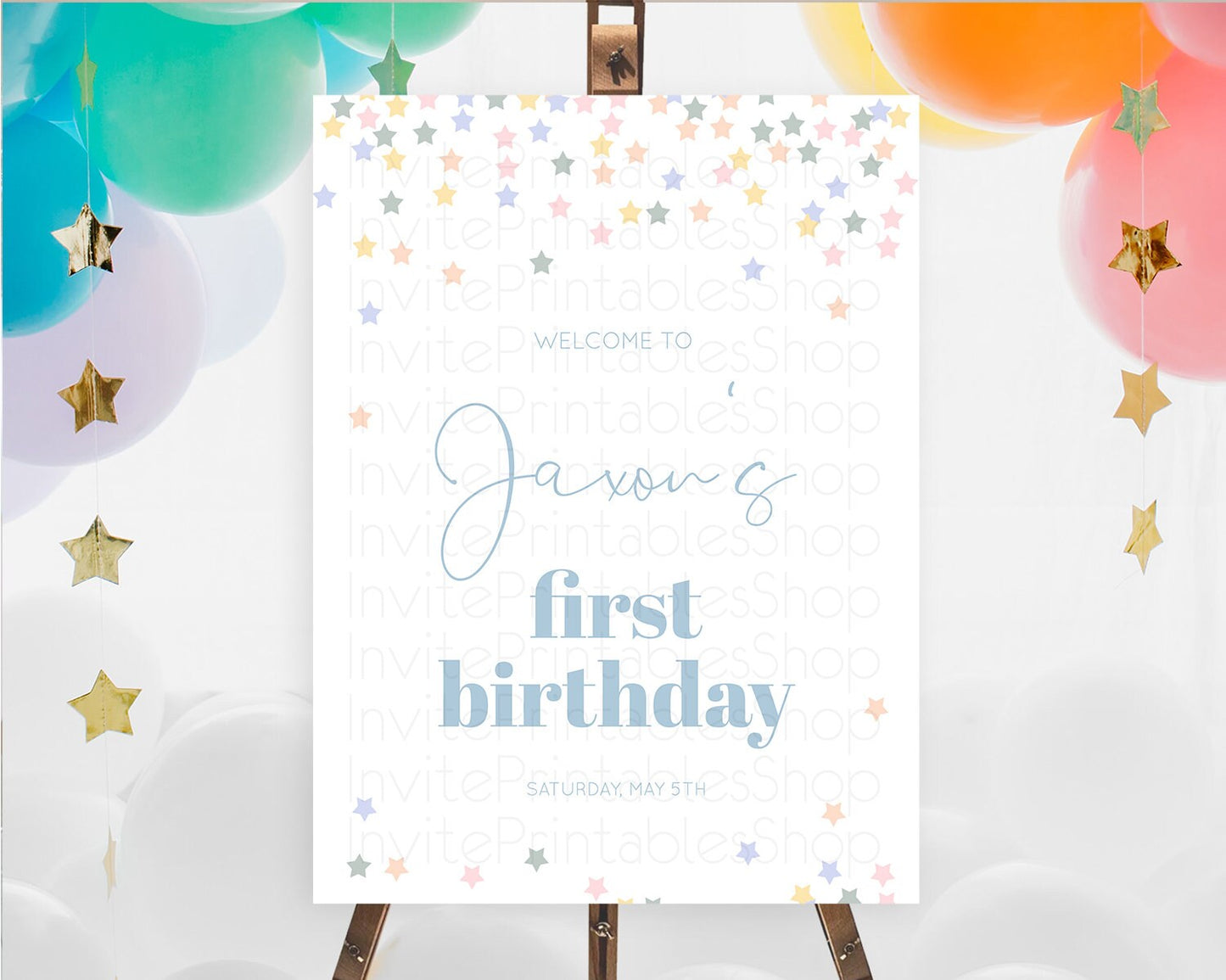 Star Welcome Board Pastel Stars Welcome Sign Shooting Star Rainbow Colorful Confetti Twinkle Little Star First Birthday Welcome Sign D10795