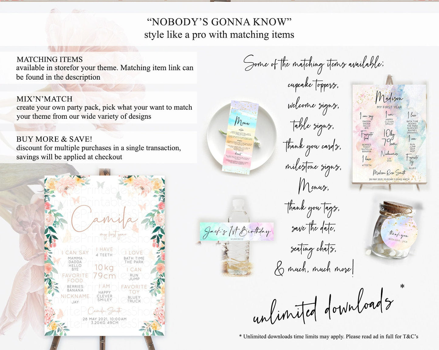 Secret Garden Milestone Board Wildflower First Birthday Milestone Poster Pastel Flowers Milestone Boho Wildflower 1st Birthday Sign D10706
