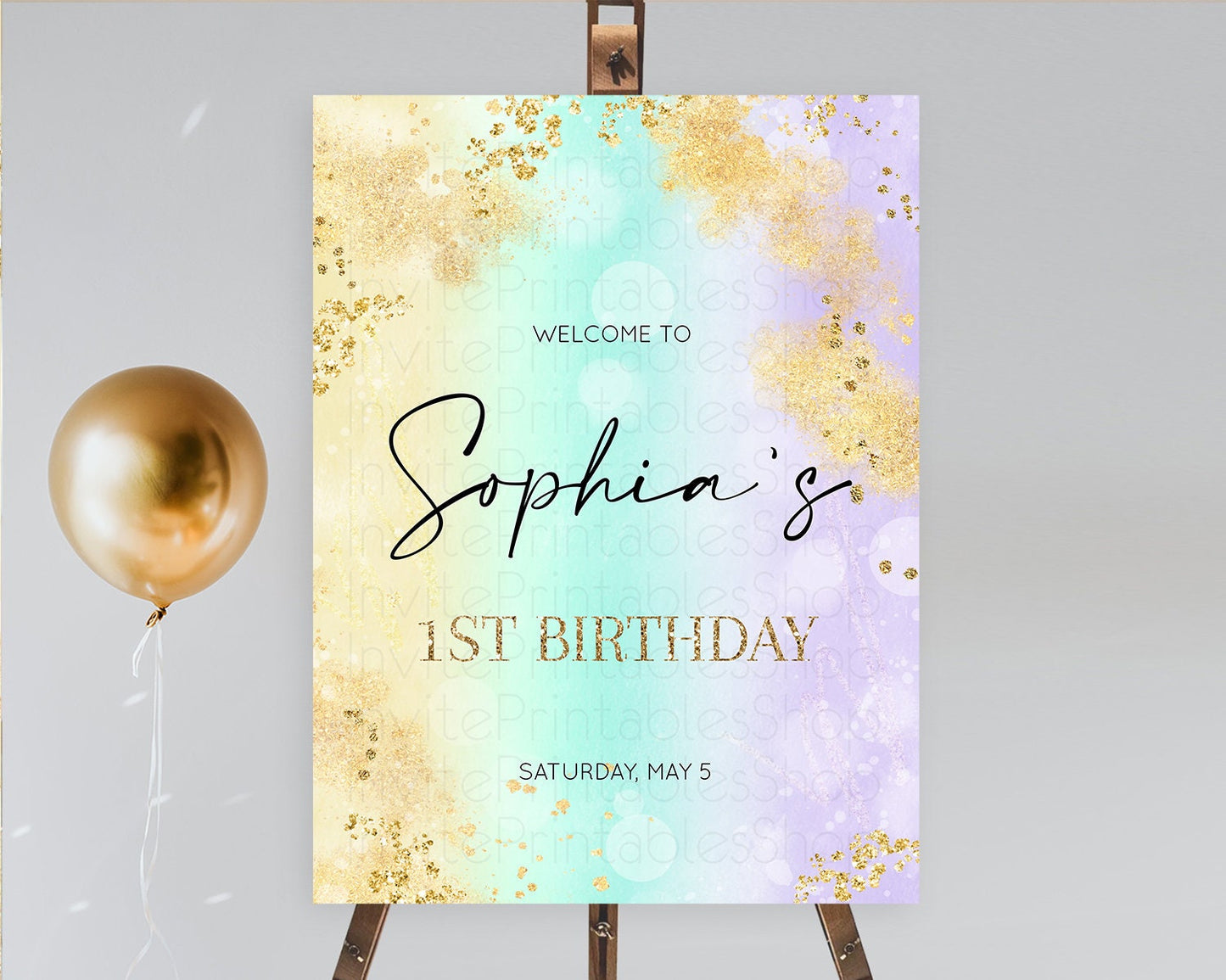 Pastel Welcome Sign Pastel Rainbow Welcome Sign Colorful Rainbow Confetti Watercolor Glitter Pastel First Birthday Welcome Sign D10672