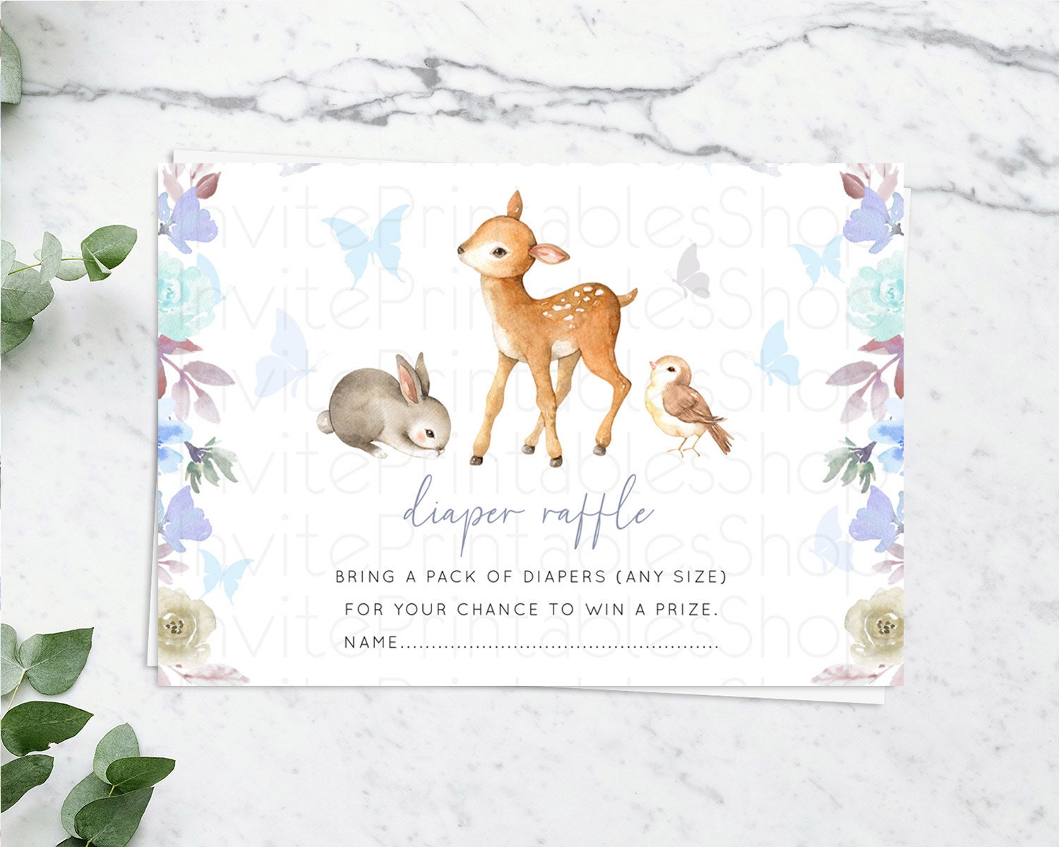 Editable Fawn Diaper Raffle Card Deer Diaper Insert Floral Deer Diaper Ticke