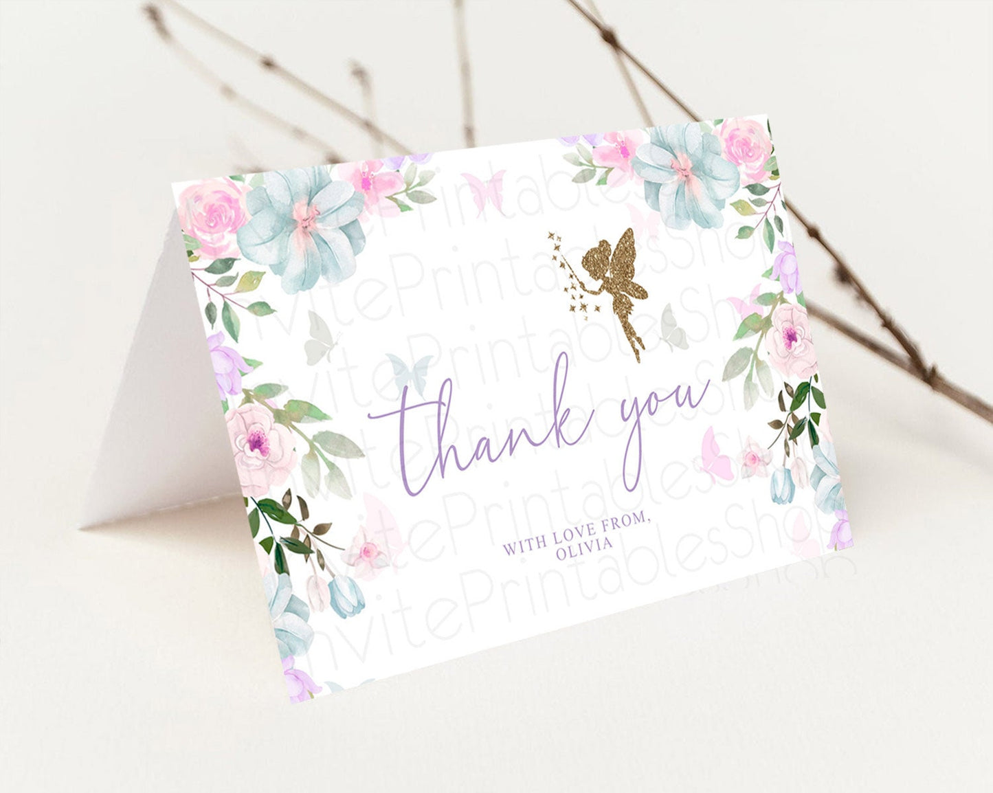 Editable Fairy Thank You Fairy Thank You Card Enchanted Garden Pastel Butter
