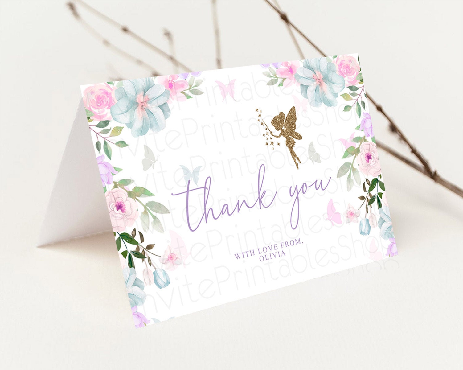 Editable Fairy Thank You Fairy Thank You Card Enchanted Garden Pastel Butter