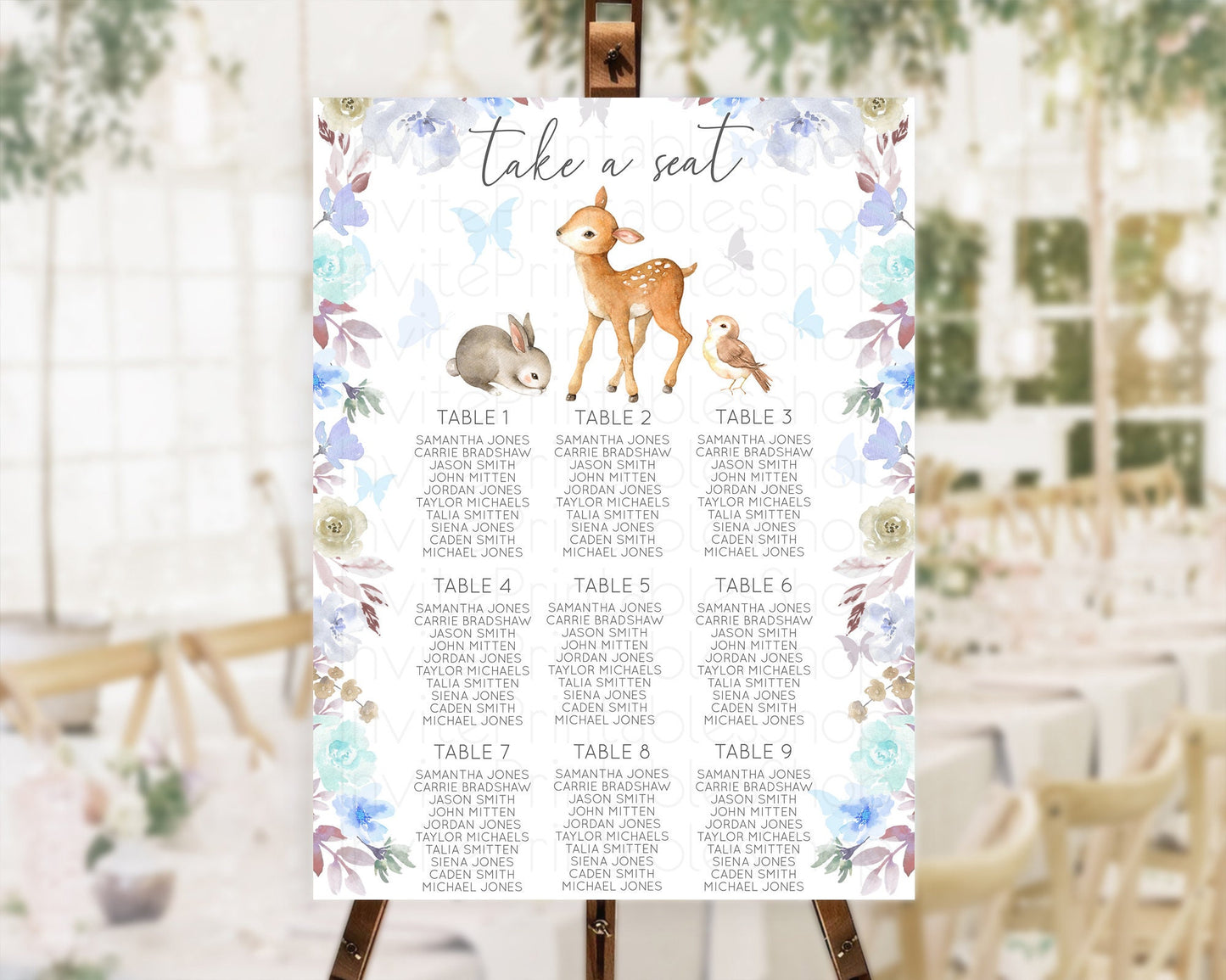 Fawn Seating Chart Deer Seating Chart Enchanted Forest Party Butterfly Pastel Flowers Whimsical Seating Chart Woodland Seating Sign D10929