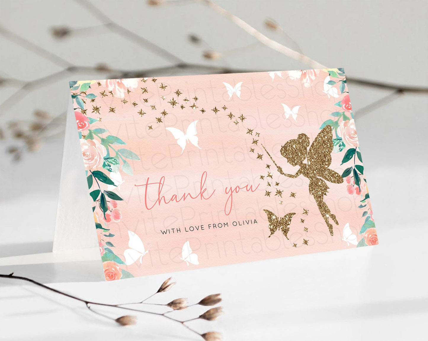 Editable Fairy Thank You Fairy Thank You Card Enchanted Garden Pastel Butter