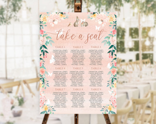 Editable Bunny Seating Chart Floral Bunny Seating Chart Pastel Bunny Seating