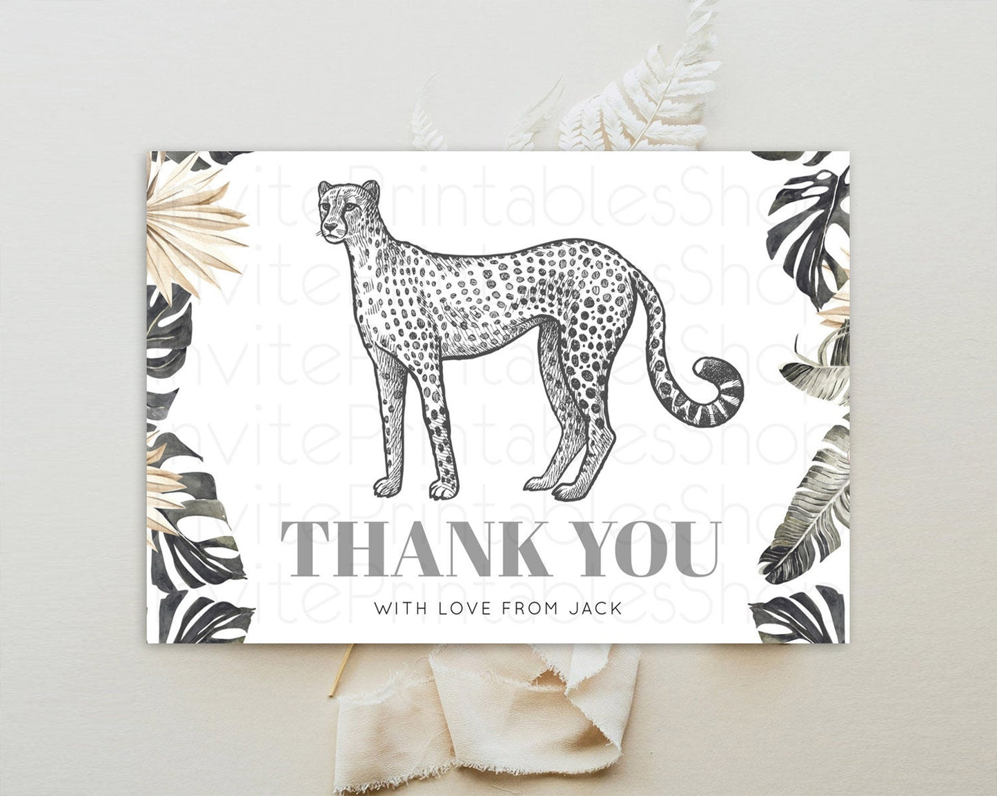 Cheetah Thank You Cheetah Thank You Card Cheetah Party Birthday Thank You Card Safari Card Template Cheetah Teacher Thank You Cards D10823