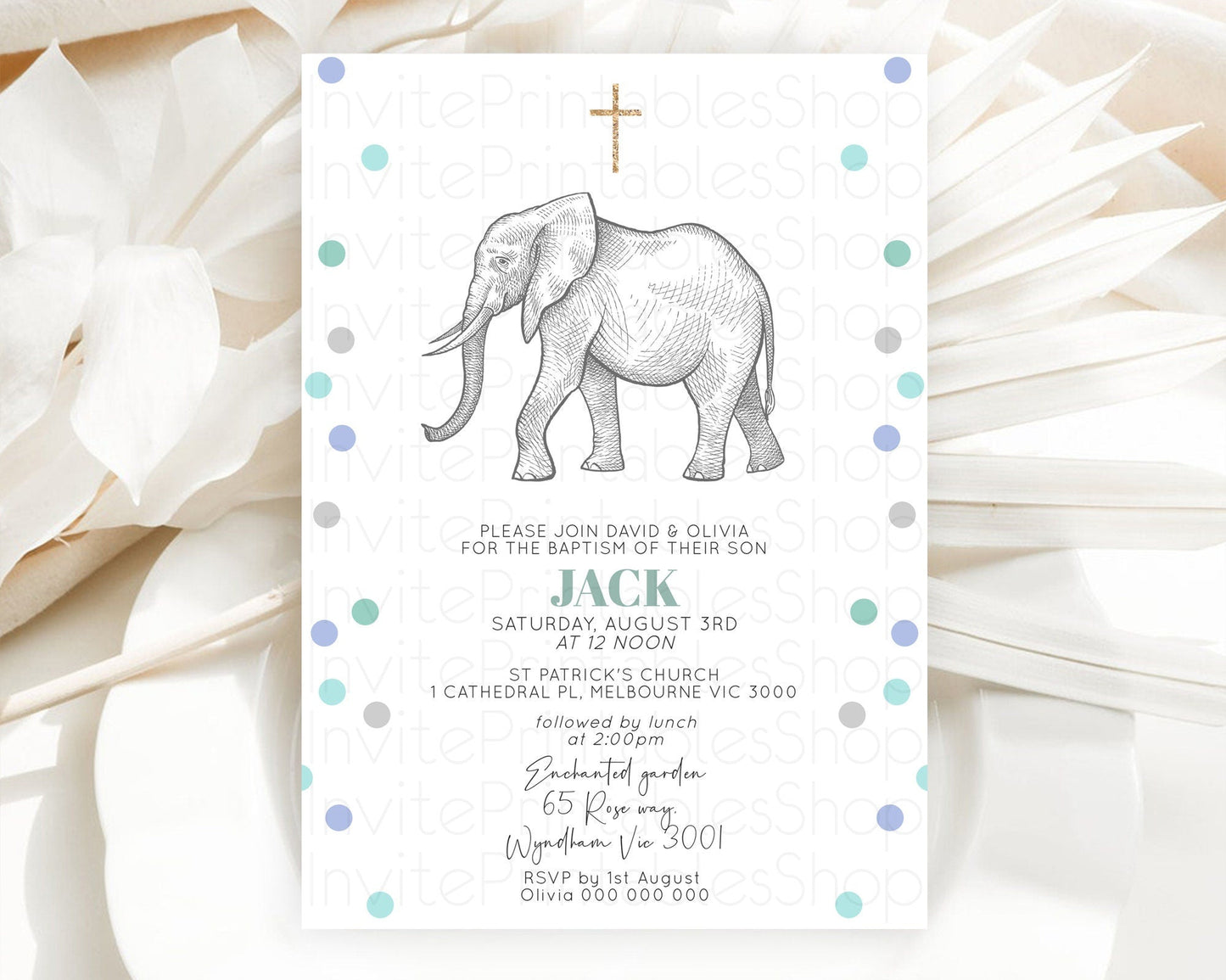Elephant Baptism Invitation Elephant Baptism 1st Birthday Invitation Safari Christening Invitation TWO Wild ONE Jungle Adventure Zoo D10859