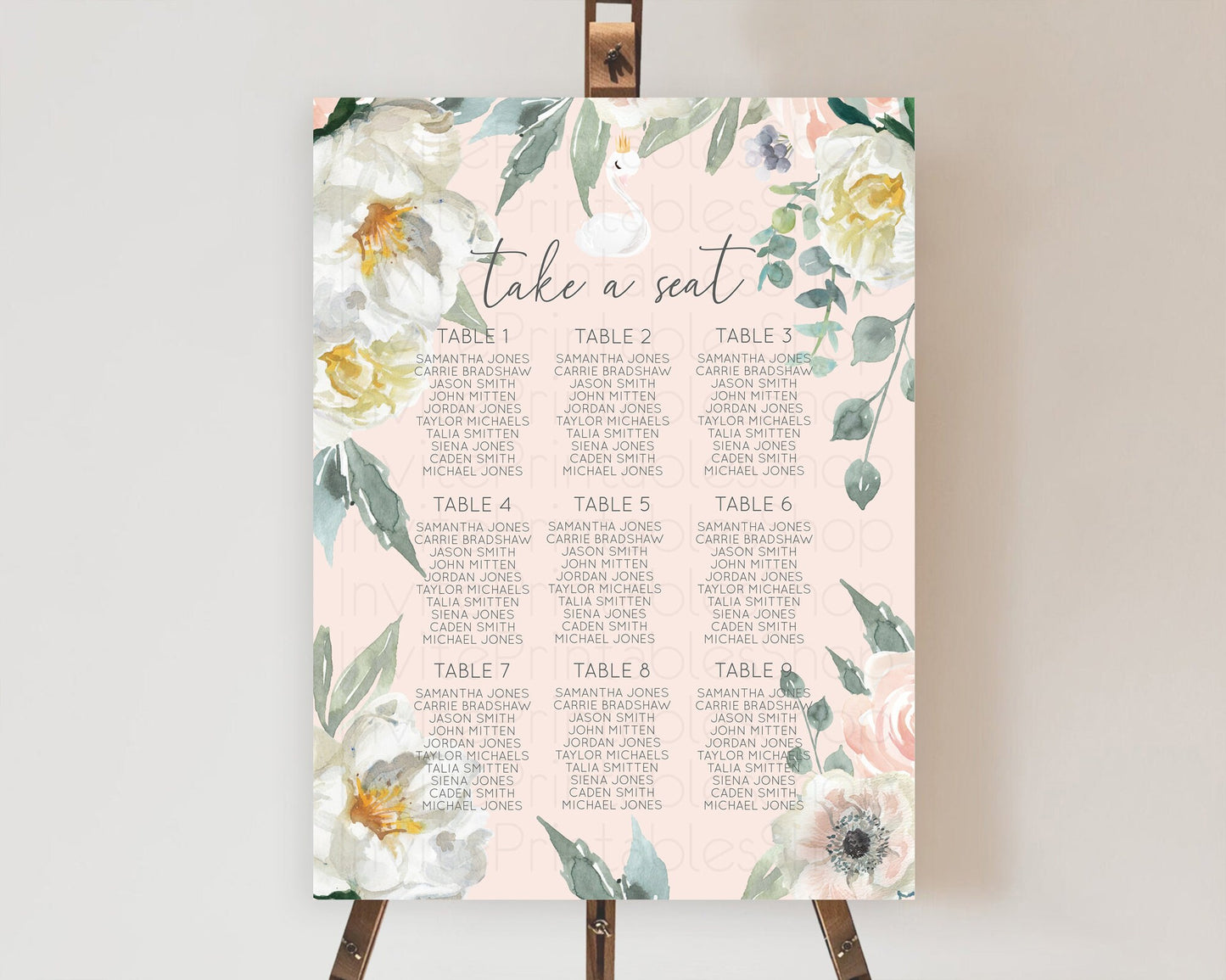 Swan Seating Chart Swan Princess Ballet Seating Sign Watercolour Pastel Floral Enchanted Forest Swan Lake Party Decor Secret Garden D10755