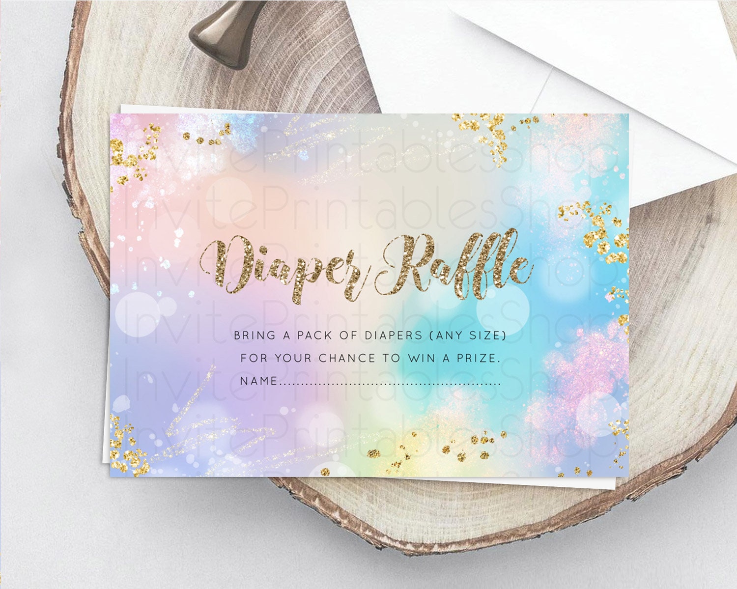Editable Rainbow Diaper Raffle Card Pastel Diaper Insert Colorful Pastel Wat