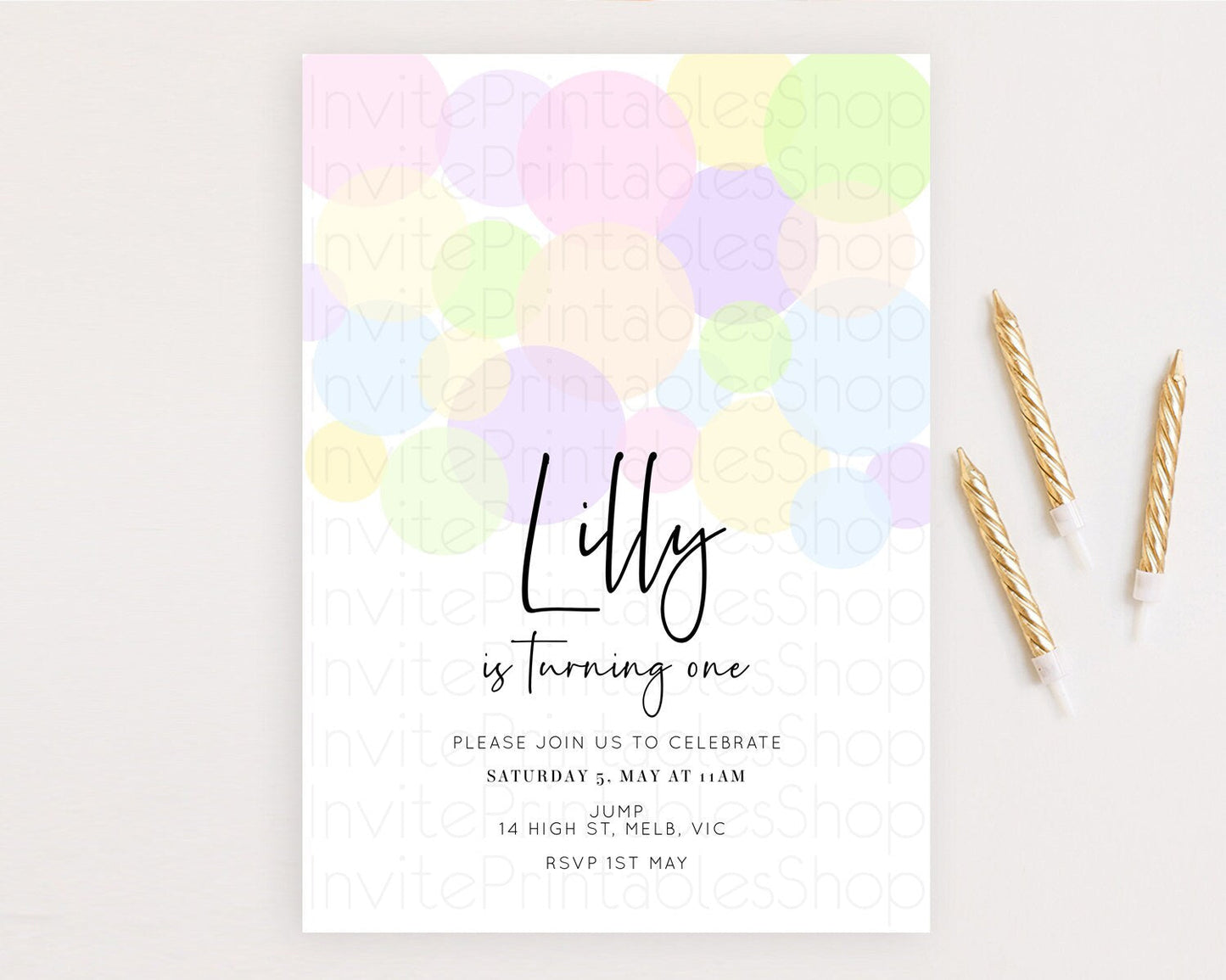 Pastel Birthday Invitation Pastel Confetti Birthday Invitation Bubbles Invitation Colorful Rainbow Confetti 2nd 1st First Birthday D10229