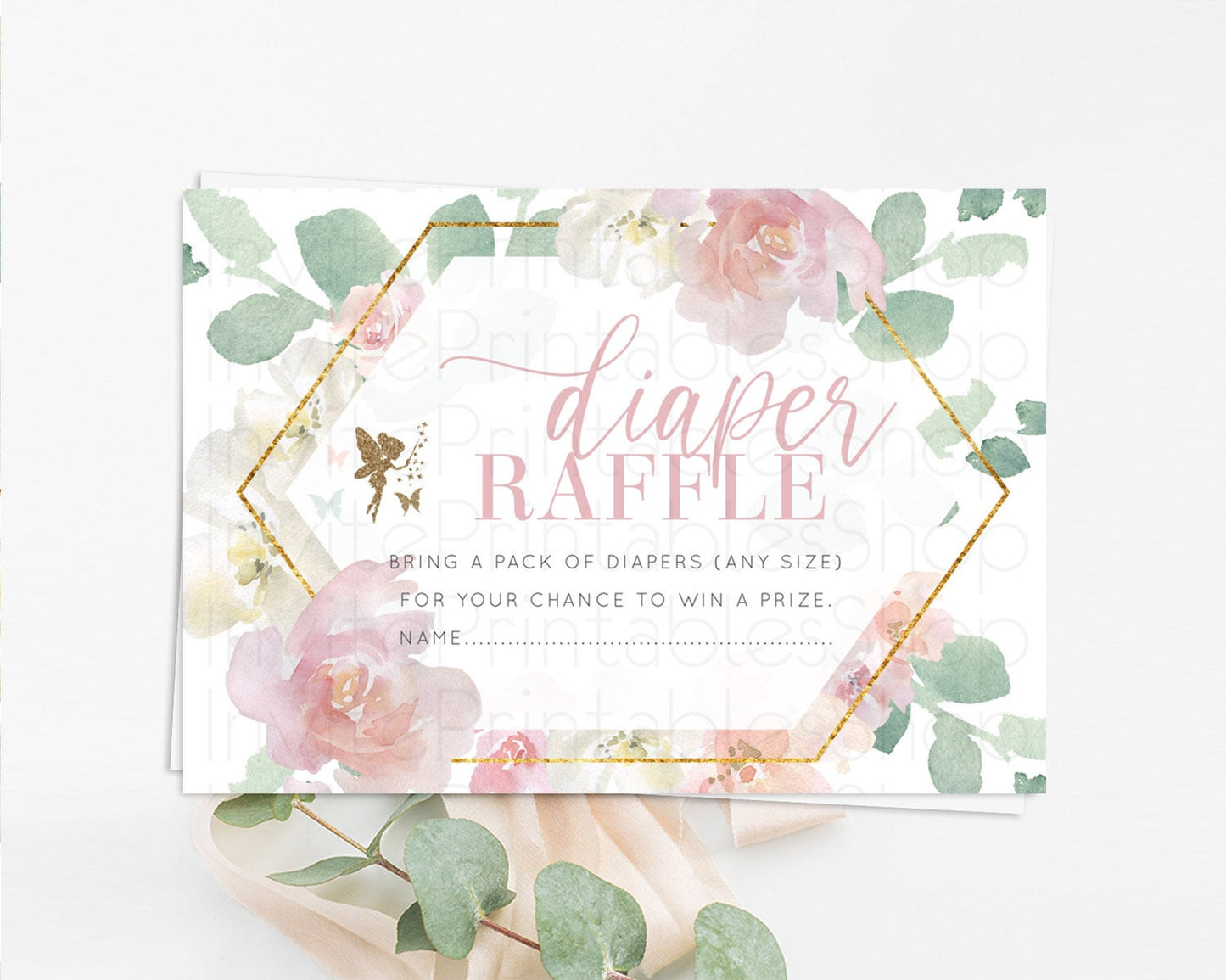 Fairy Diaper Raffle Card Fairy Diaper Insert Enchanted Garden Fairy Diaper Ticket Pastel Floral Butterfly Secret Garden Raffle Game D10965