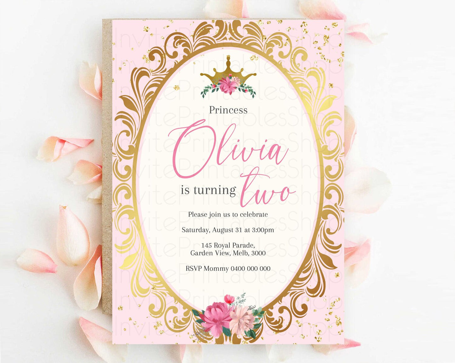 Princess Birthday Invitation Castle Invitation Royal Birthday Fairy Tale Enchanted Mirror Pastel Floral Garden 1st First Birthday D10743